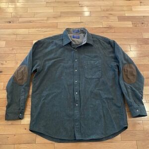Pendleton Mens XL Grey Virgin Wool Elbow Patch Button Down Flannel Shirt Jacket